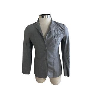 Theory Made in USA Women Grey 2-Button Wool Blazer Sz 10 Stretch Career Jacket